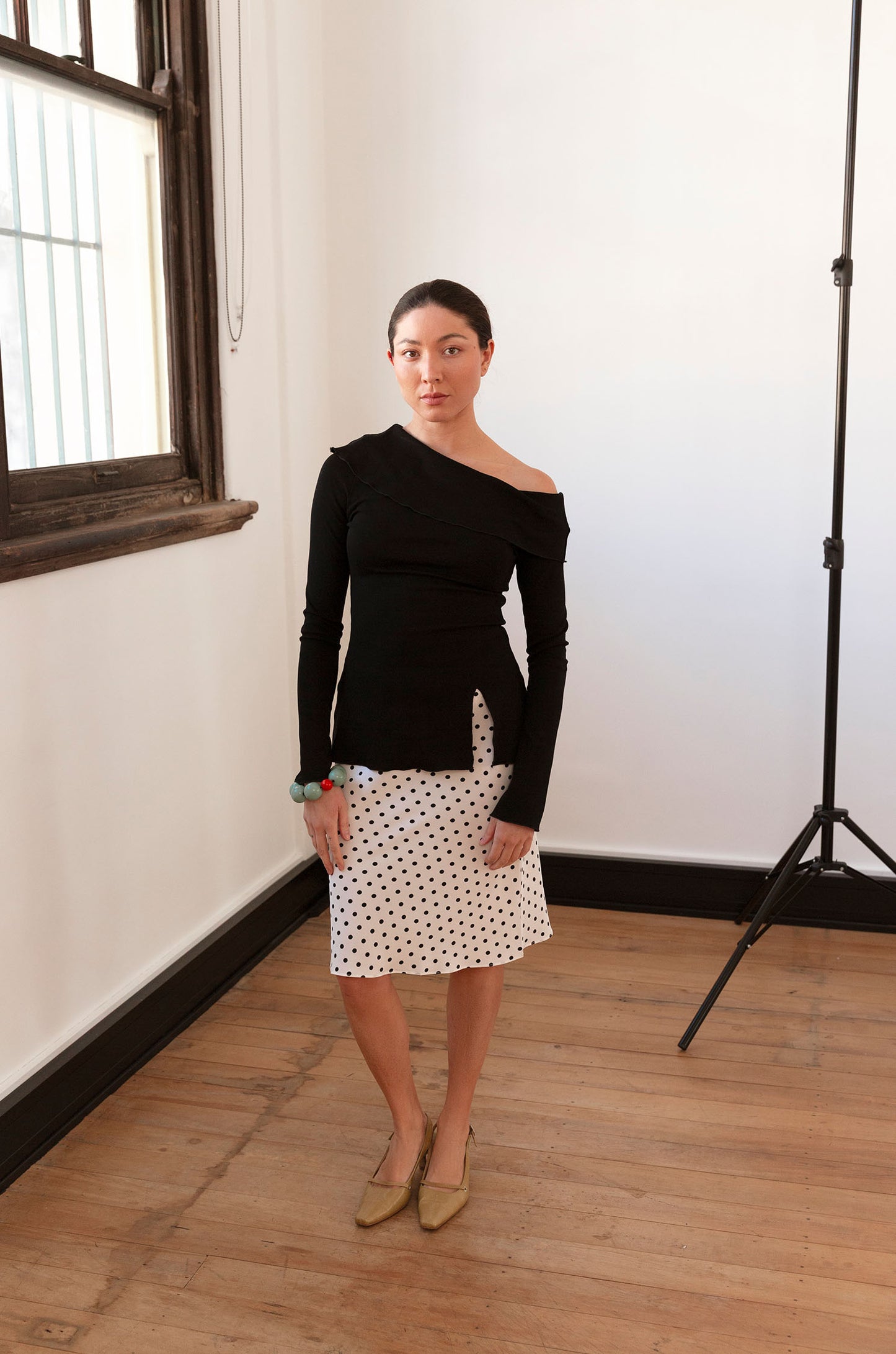 Bias Knee Skirt Pois Bianca (previous production)