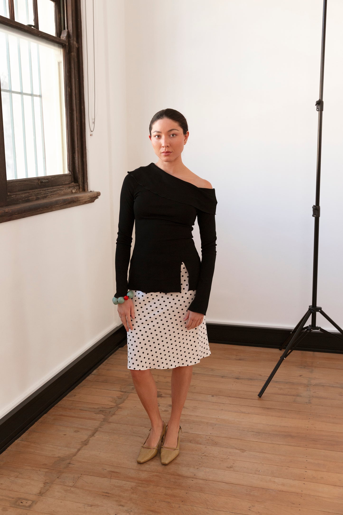 Bias Knee Skirt Pois Bianca (previous production)