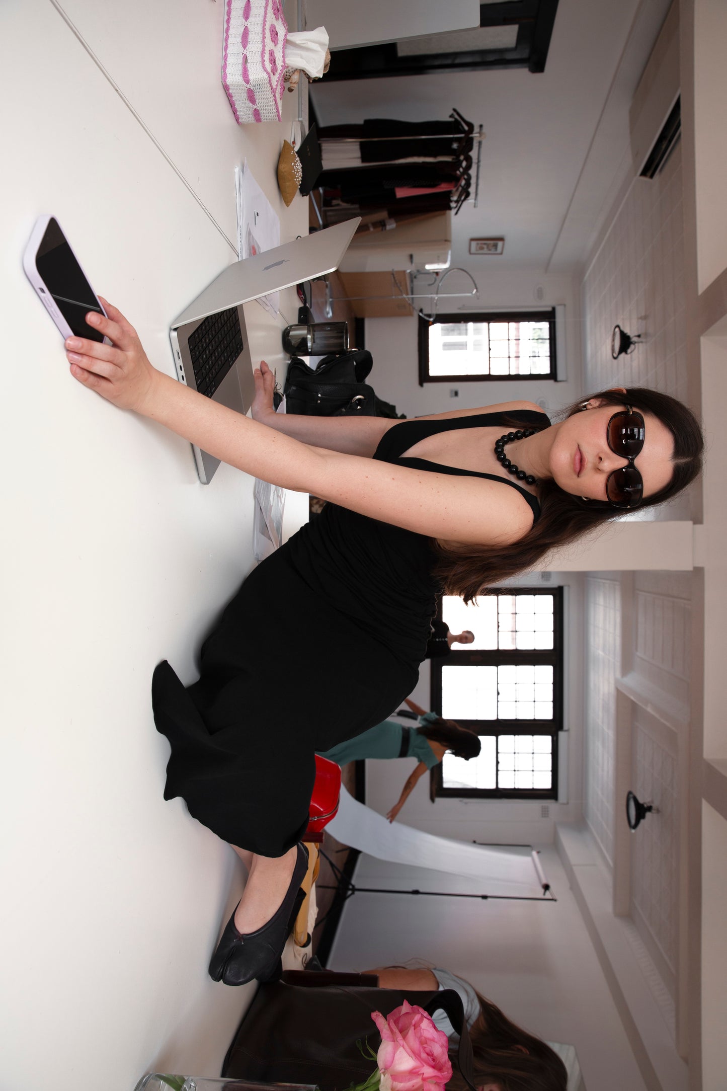 Ruched Plunge Jersey Dress Nera