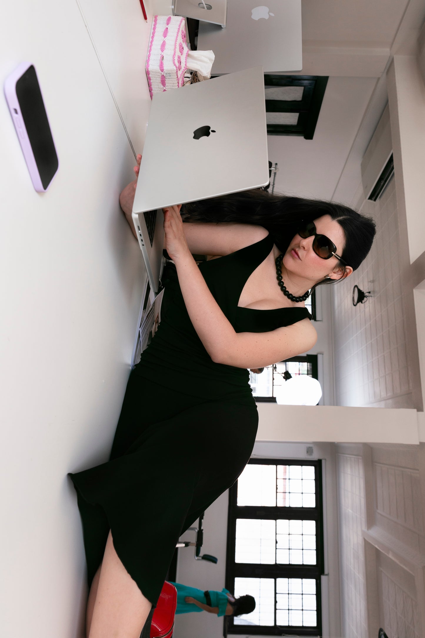 Ruched Plunge Jersey Dress Nera