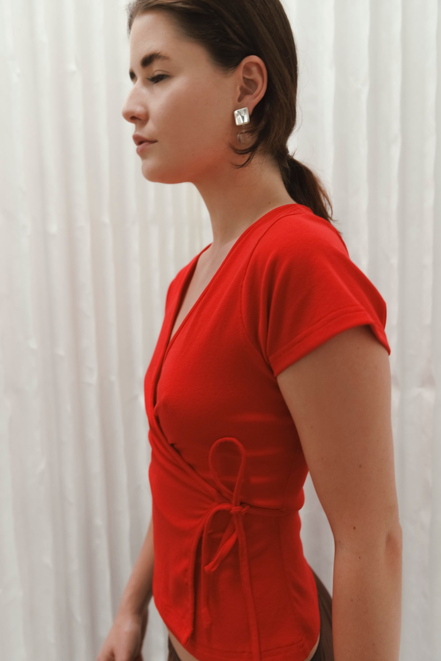 Cap-Sleeve Wrap Top Pomodoro