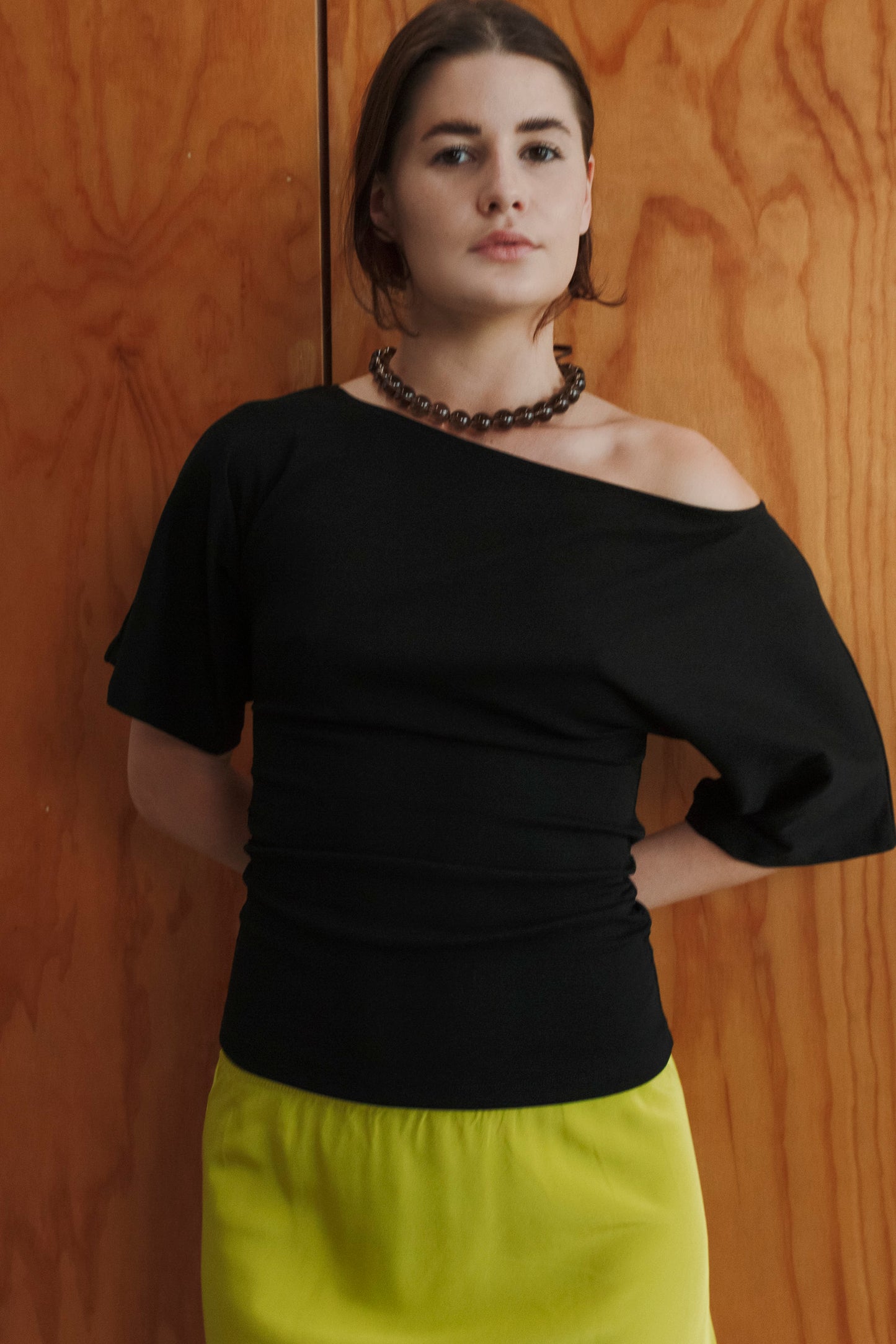 Bardot Ruched Top Nera