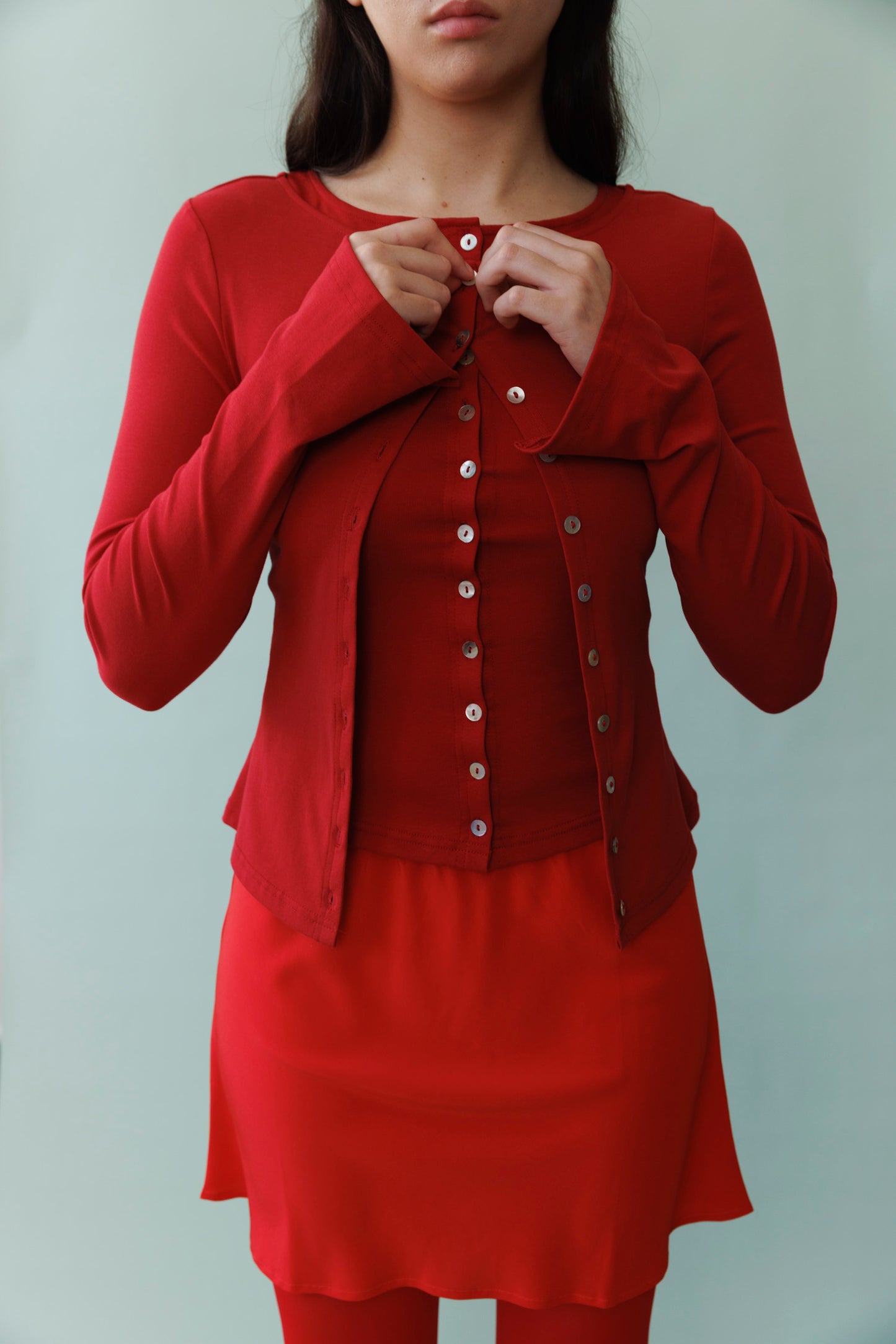 Button-Through Long Sleeve Top Rossa