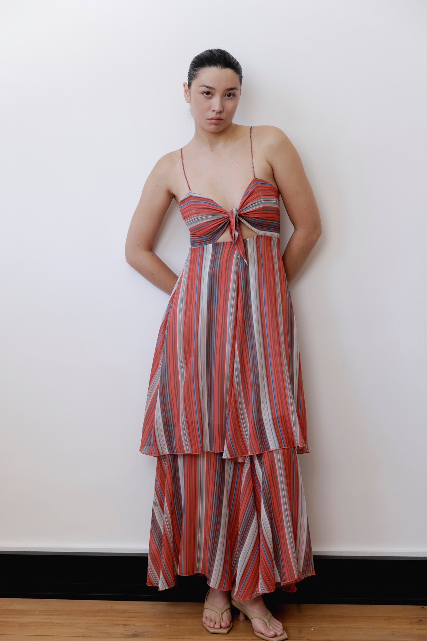 Tie Front Tiered Dress Corallo