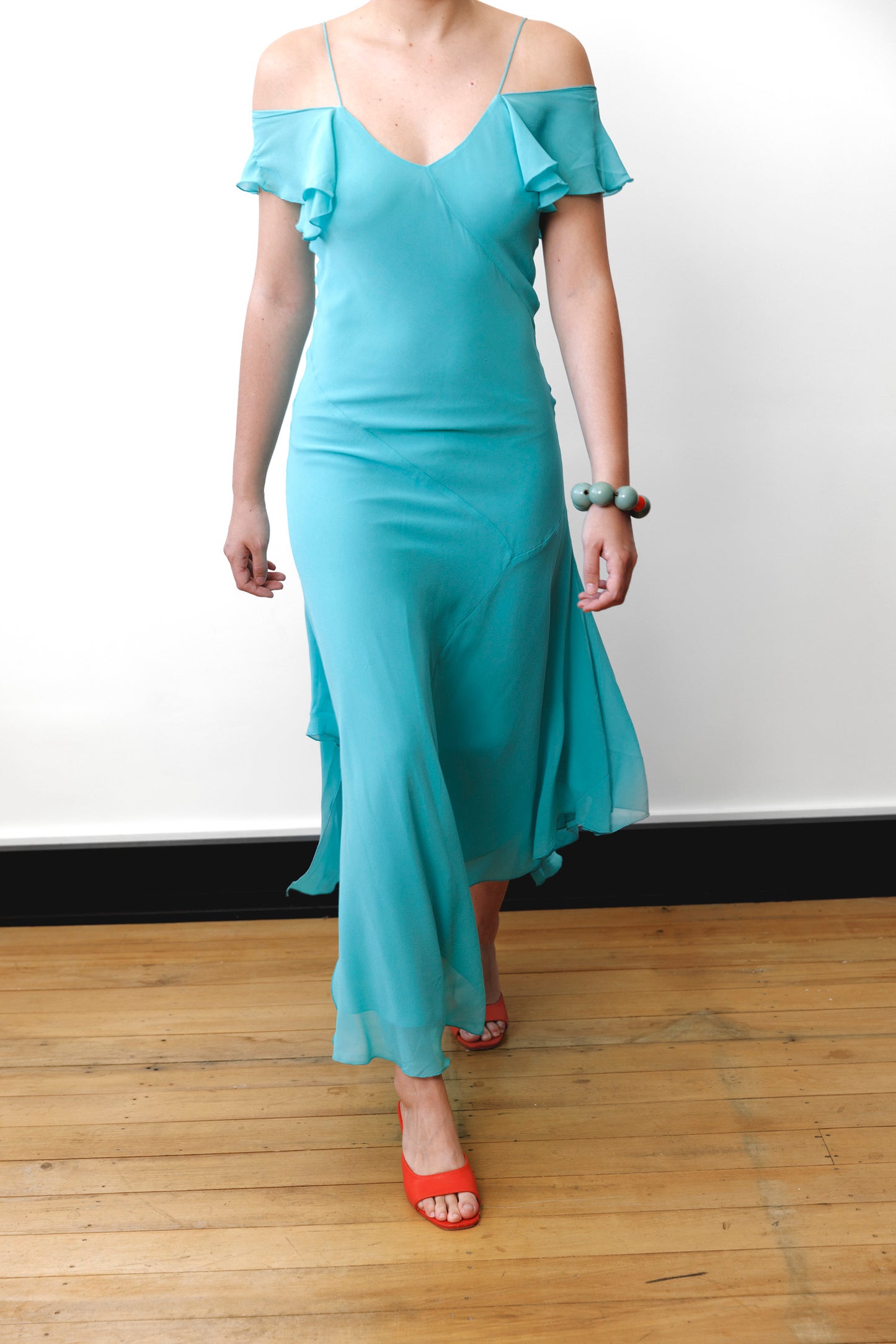 Flutter-Sleeve Dress Turchese