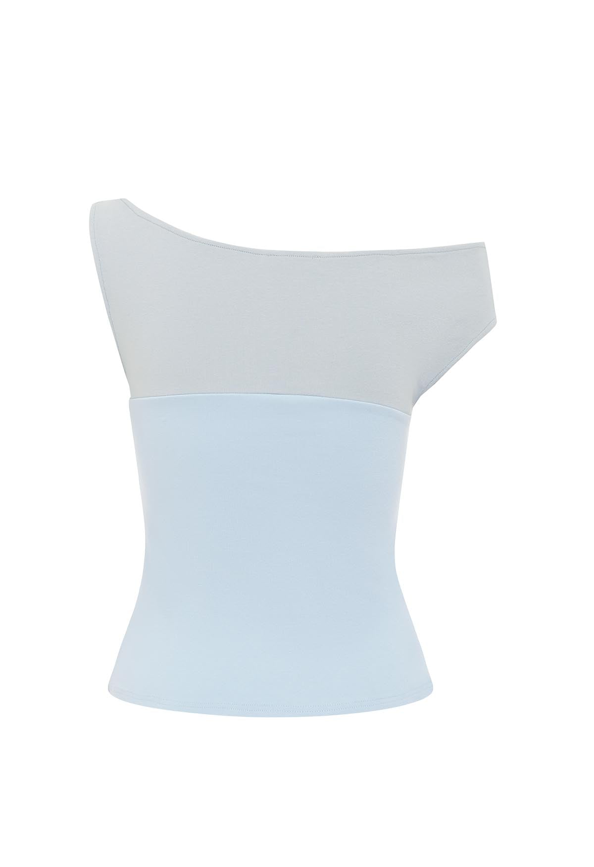 Asym Bardot Top Cielo