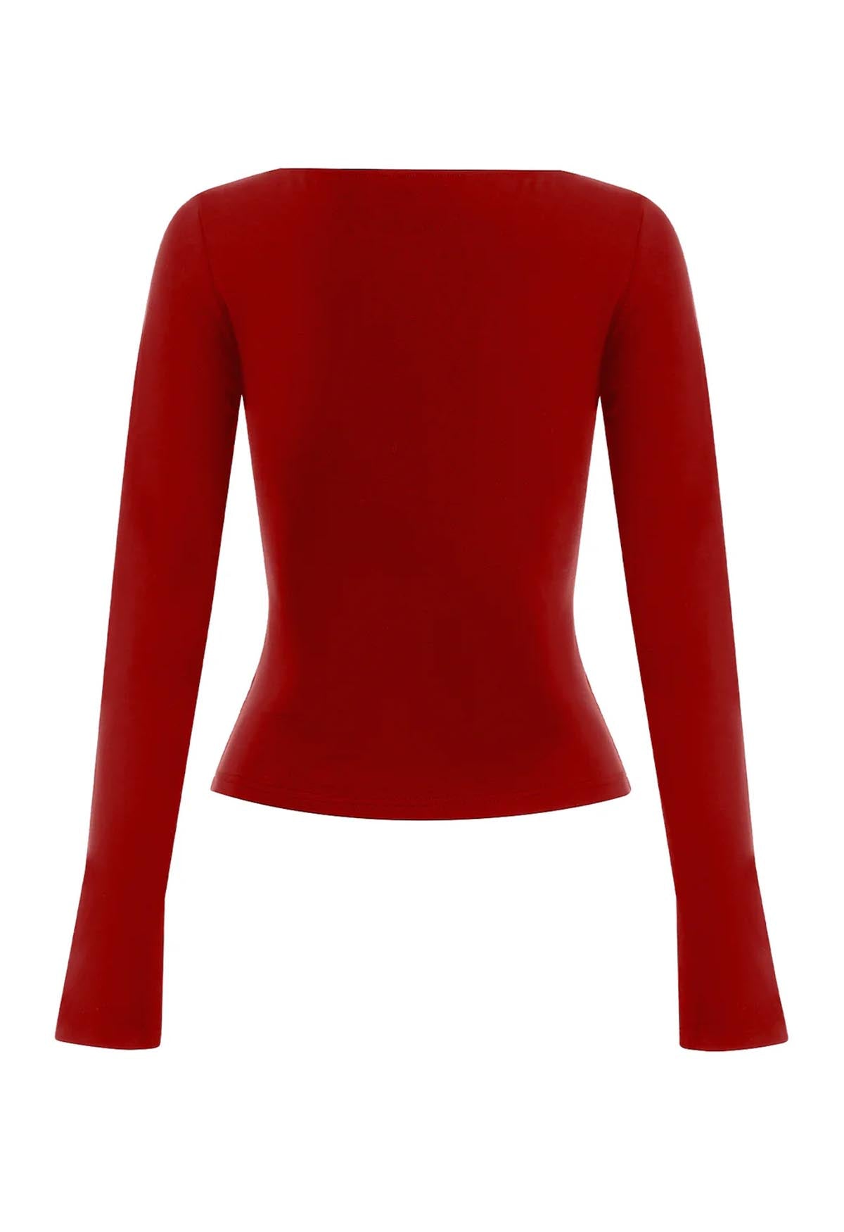 Button-Through Long Sleeve Top Rossa