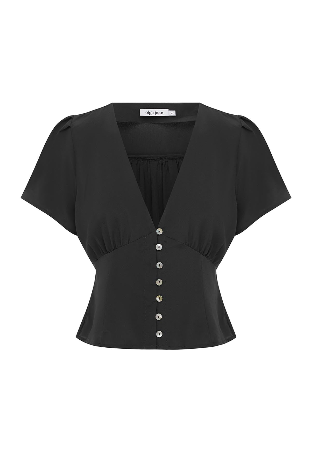 トップス yo biotop cupro gather puff blouse Cap-Sleeve Top Nera – Olga Joan