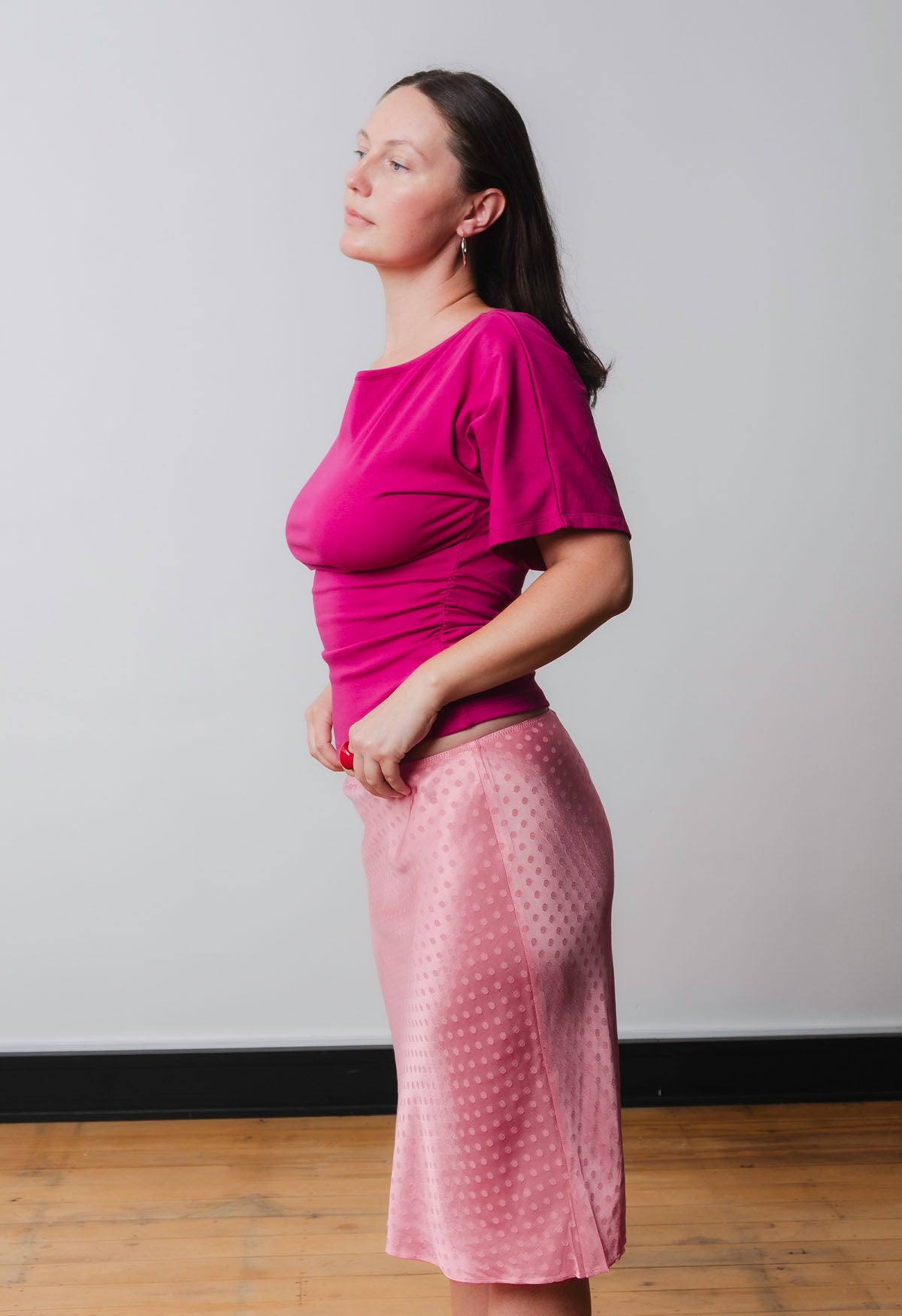Bardot Ruched Top Magenta