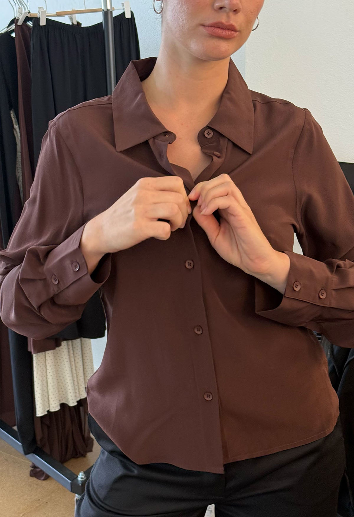 Classic Long Sleeve Silk Shirt Ciocco