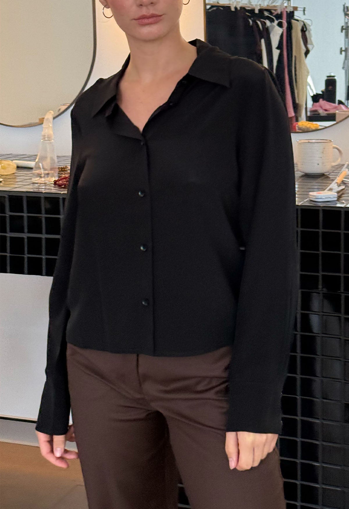 Classic Long Sleeve Silk Shirt Nera
