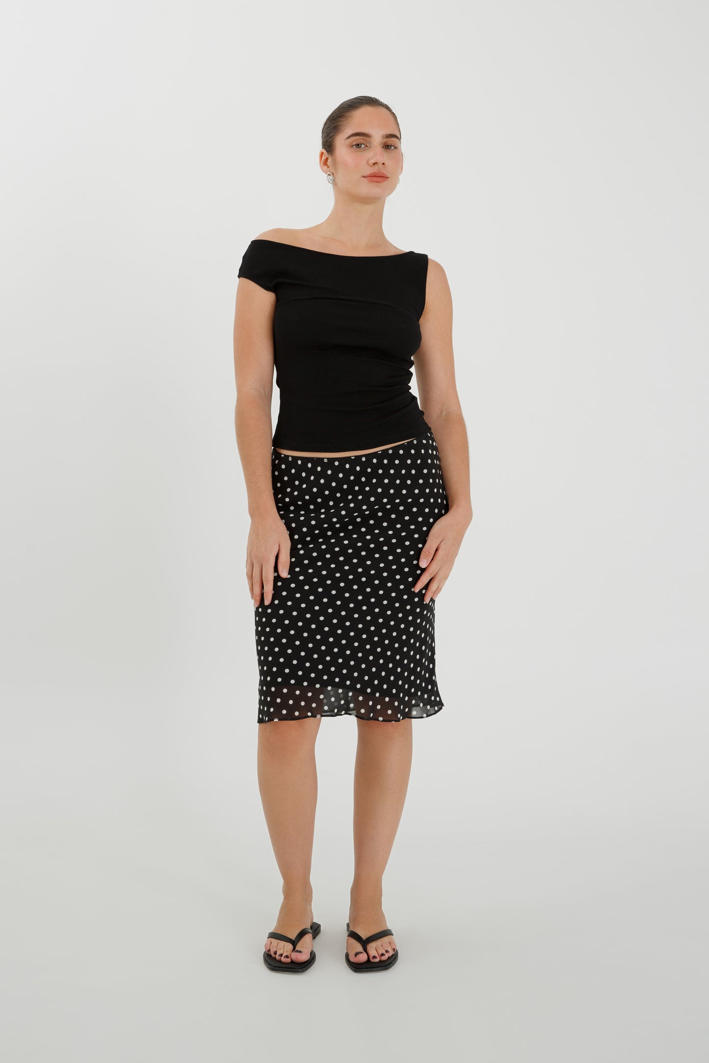 Bias Knee Skirt Pois Nera