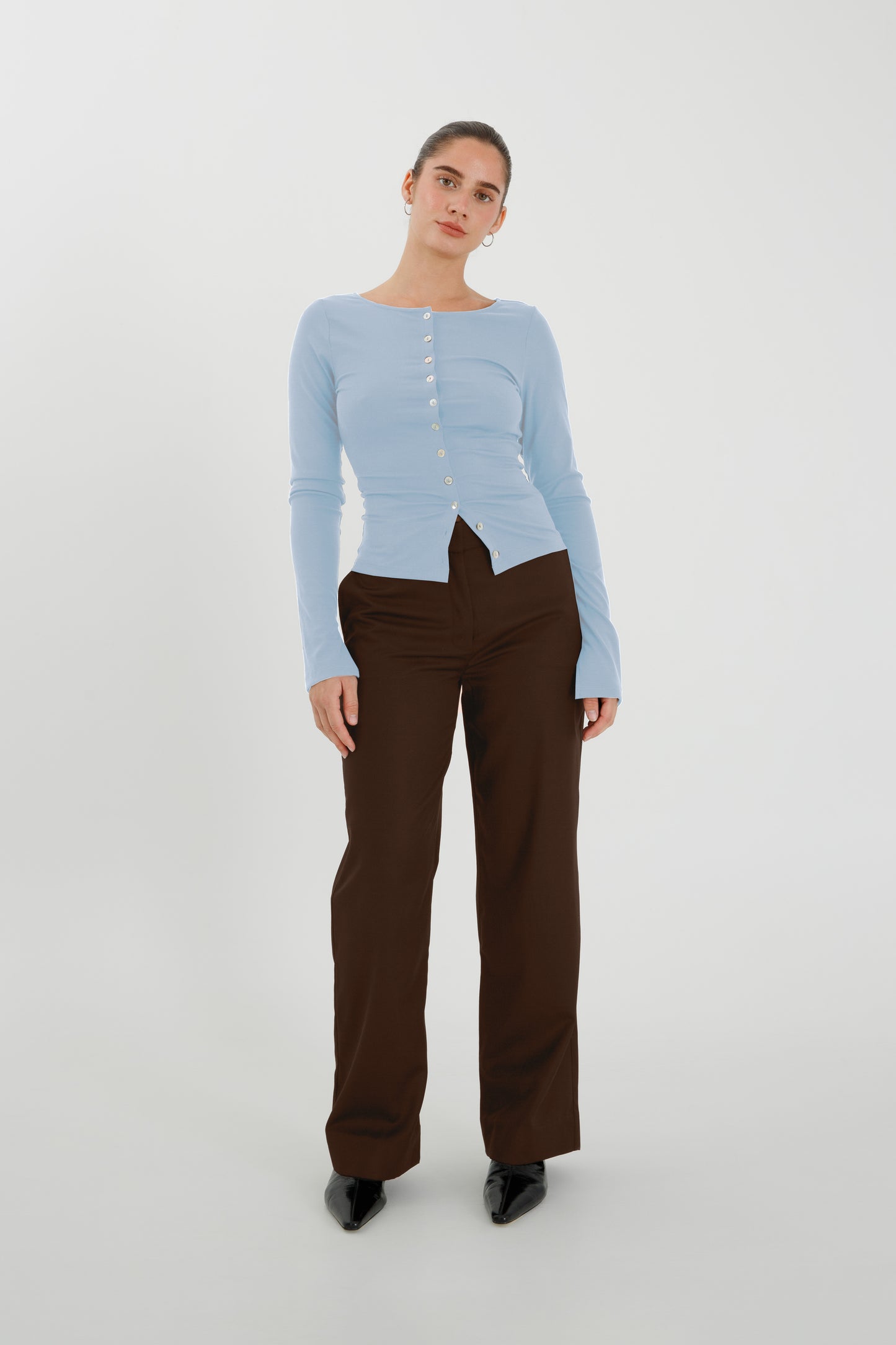 Button-Through Long Sleeve Top Cielo