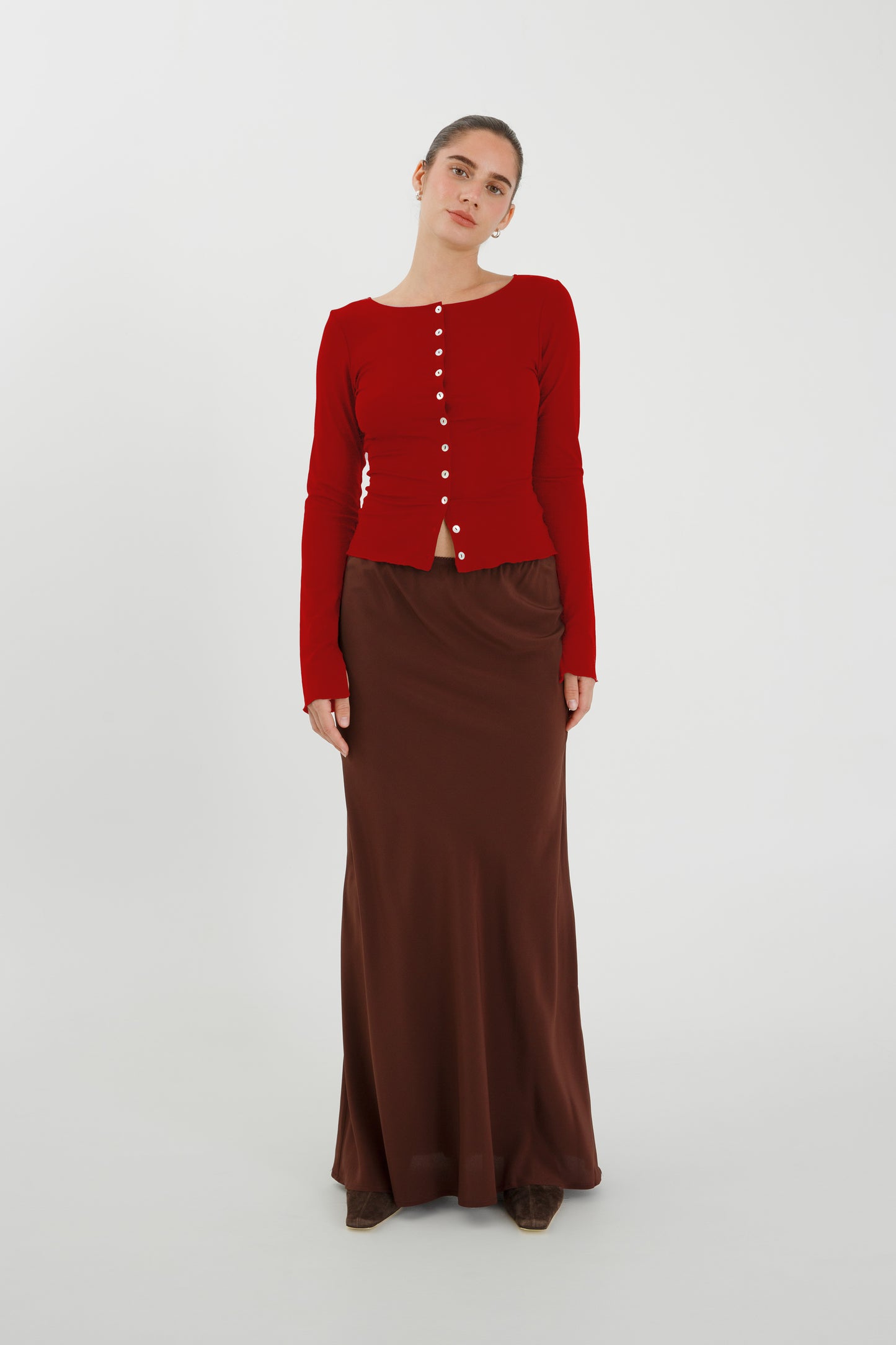 Button-Through Long Sleeve Top Rossa