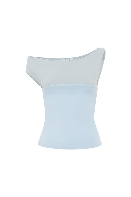 Asym Bardot Top Cielo