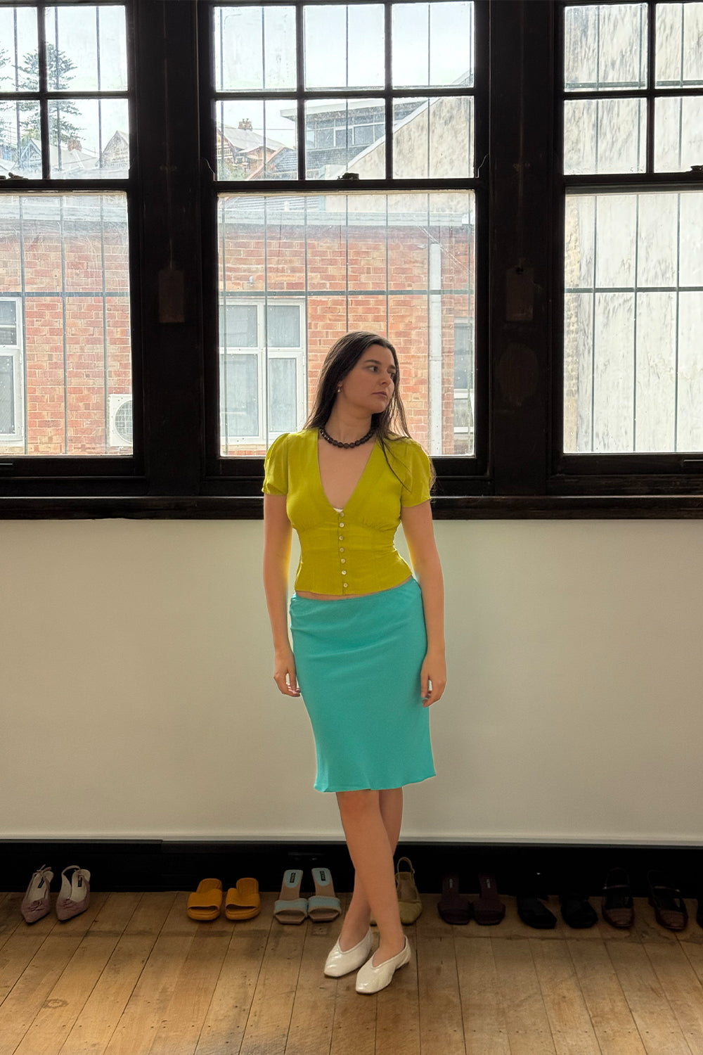 Bias Knee Skirt Turchese