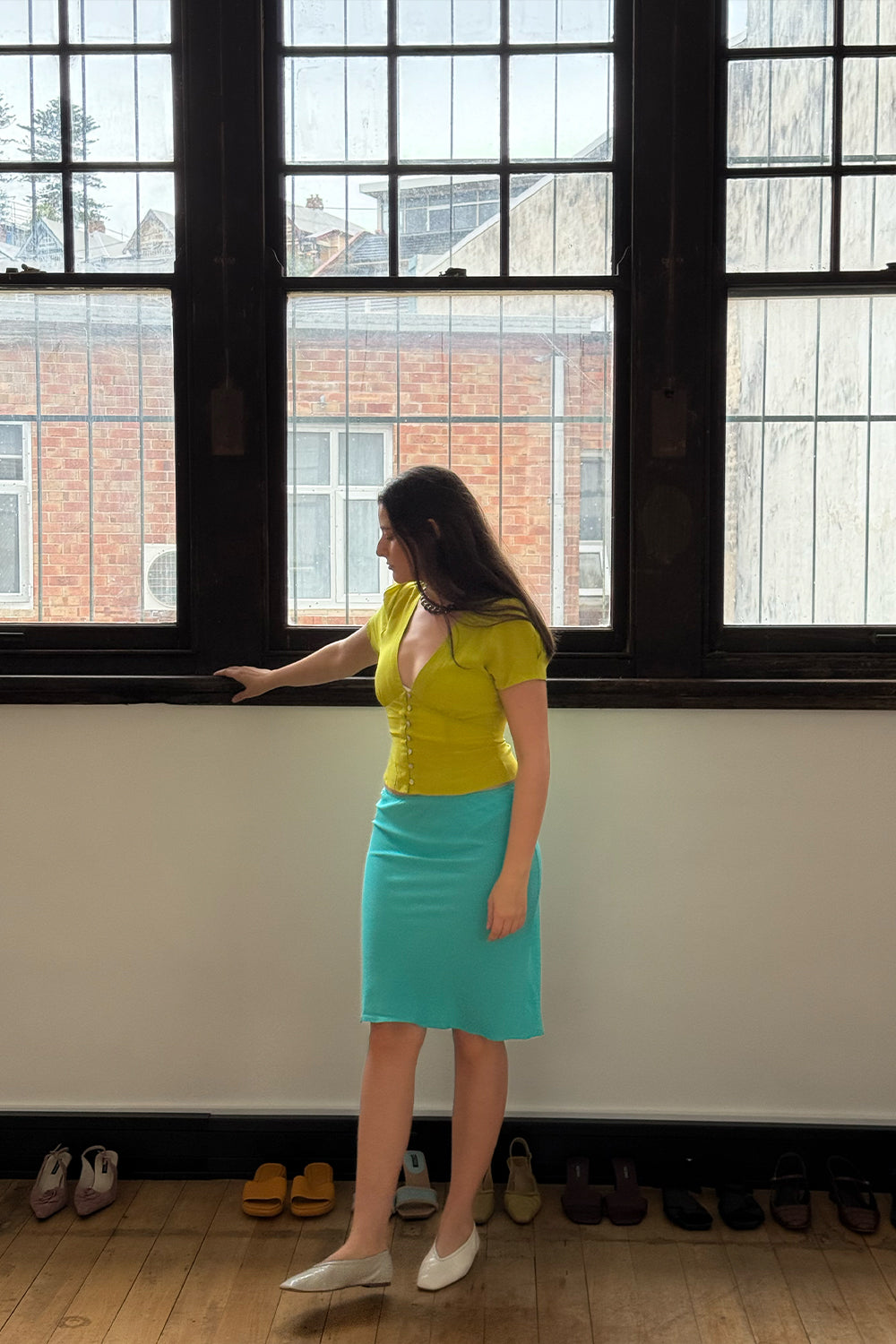 Bias Knee Skirt Turchese