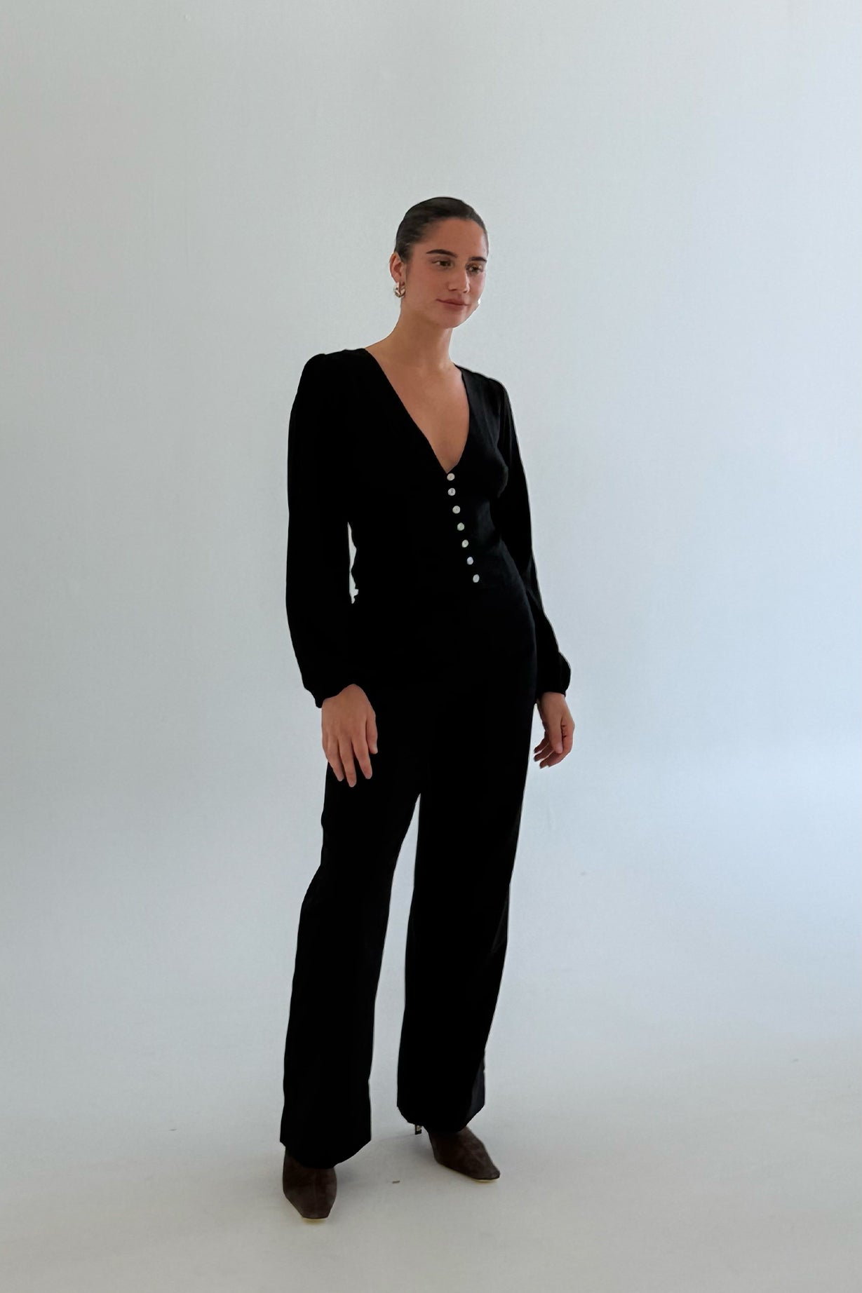 Button-Through Long Sleeve Blouse Nera