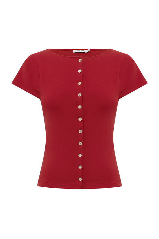 Button-Through Tee Rossa