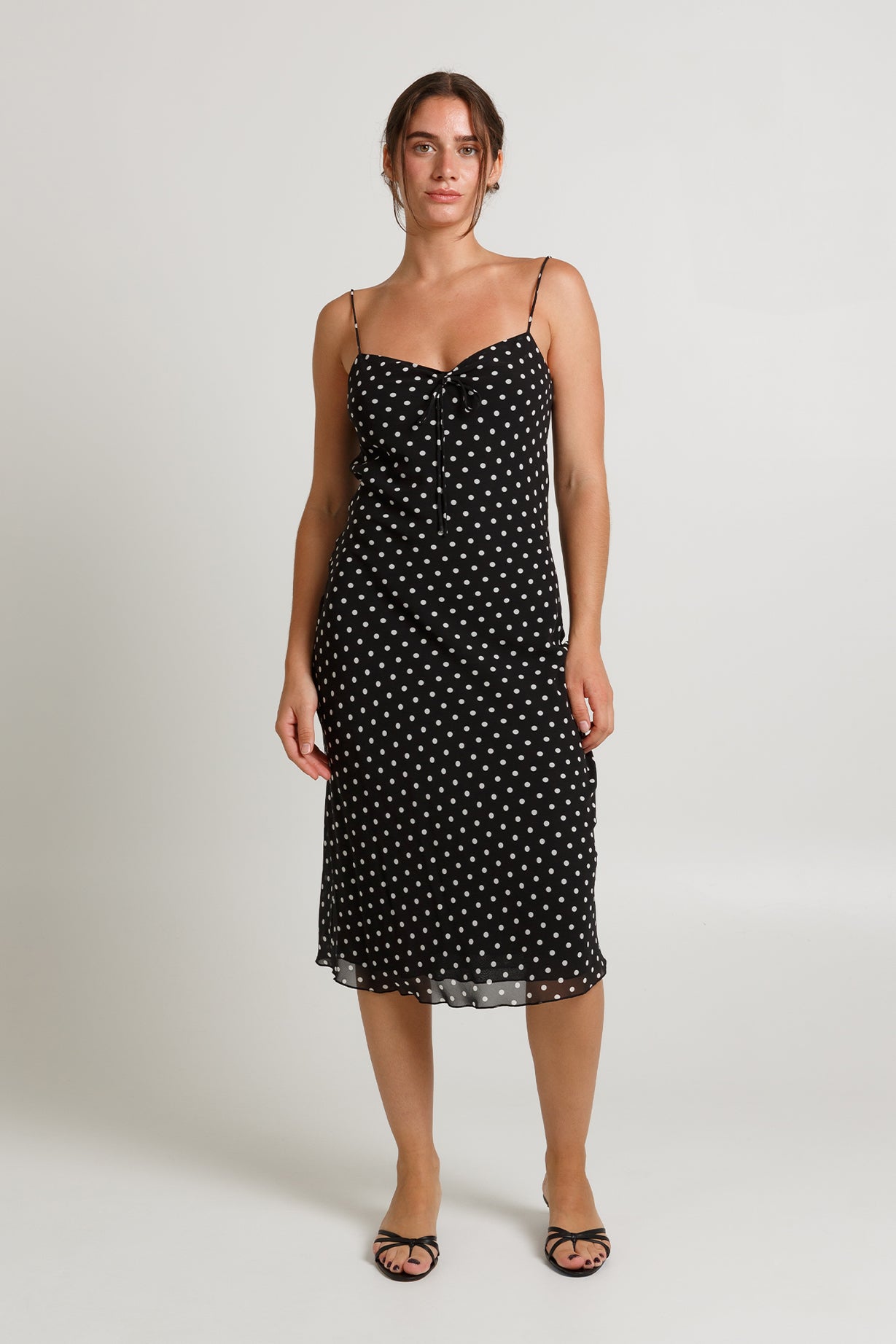 Cinched Bust Slip Dress Pois Nera