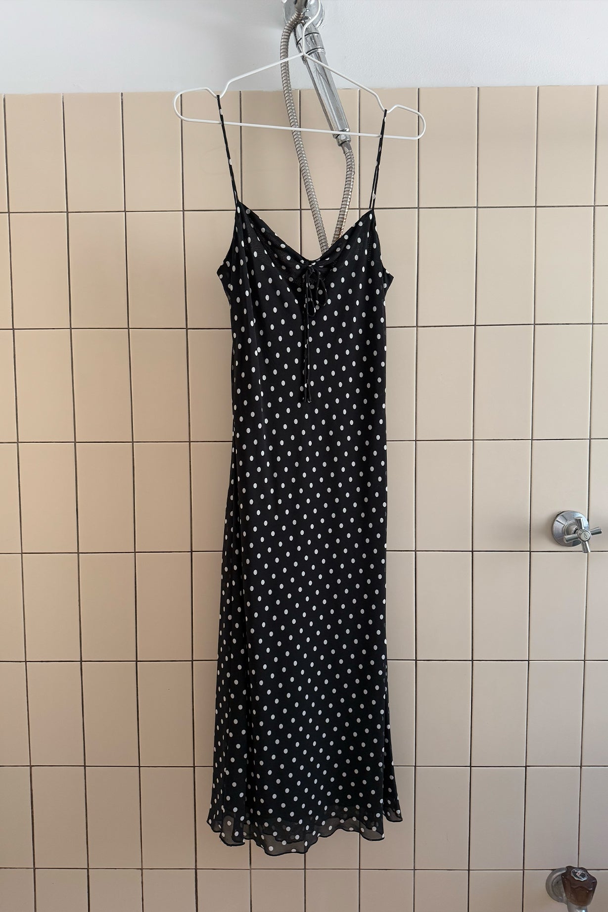 Cinched Bust Slip Dress Pois Nera