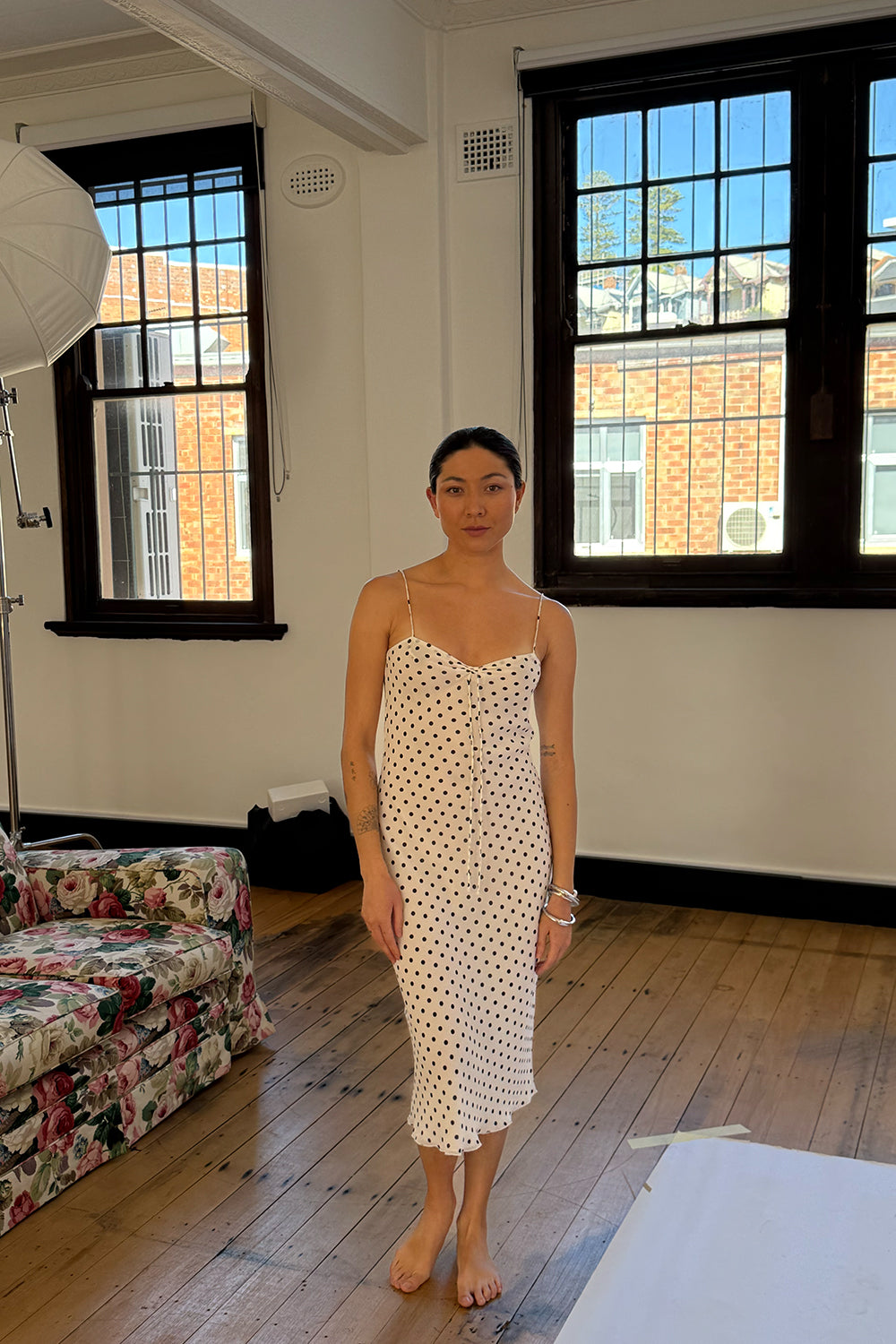 Cinched Bust Slip Dress Pois Bianca