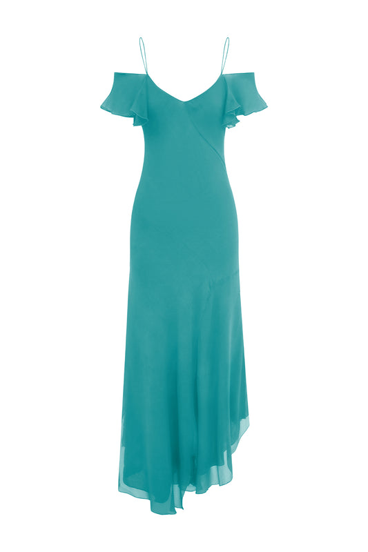 Flutter-Sleeve Dress Turchese