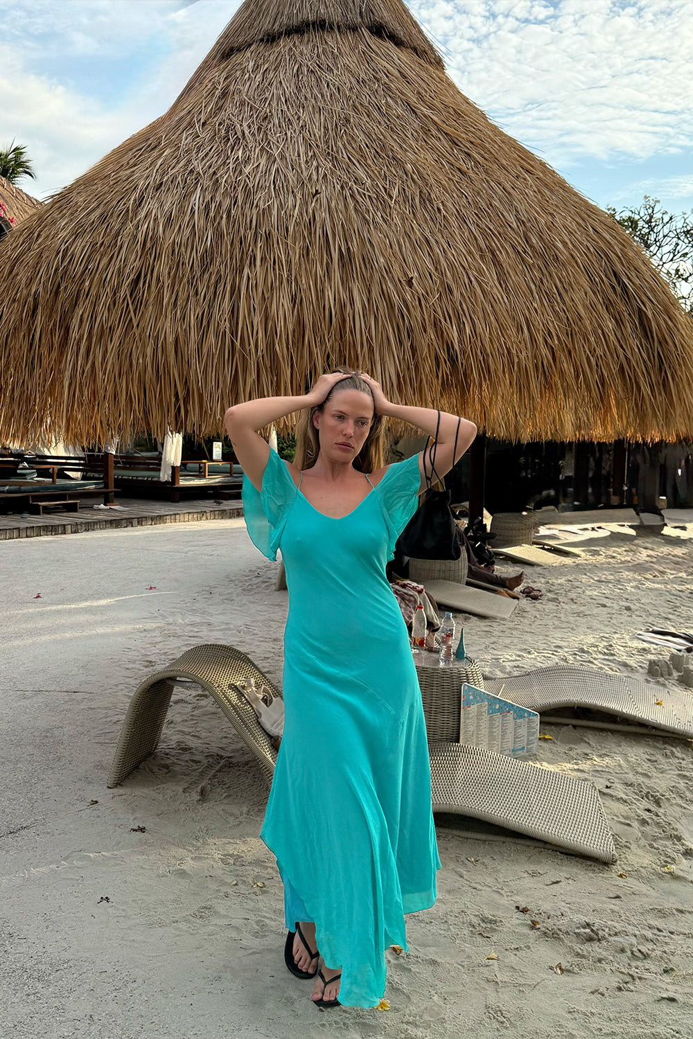 Flutter-Sleeve Dress Turchese