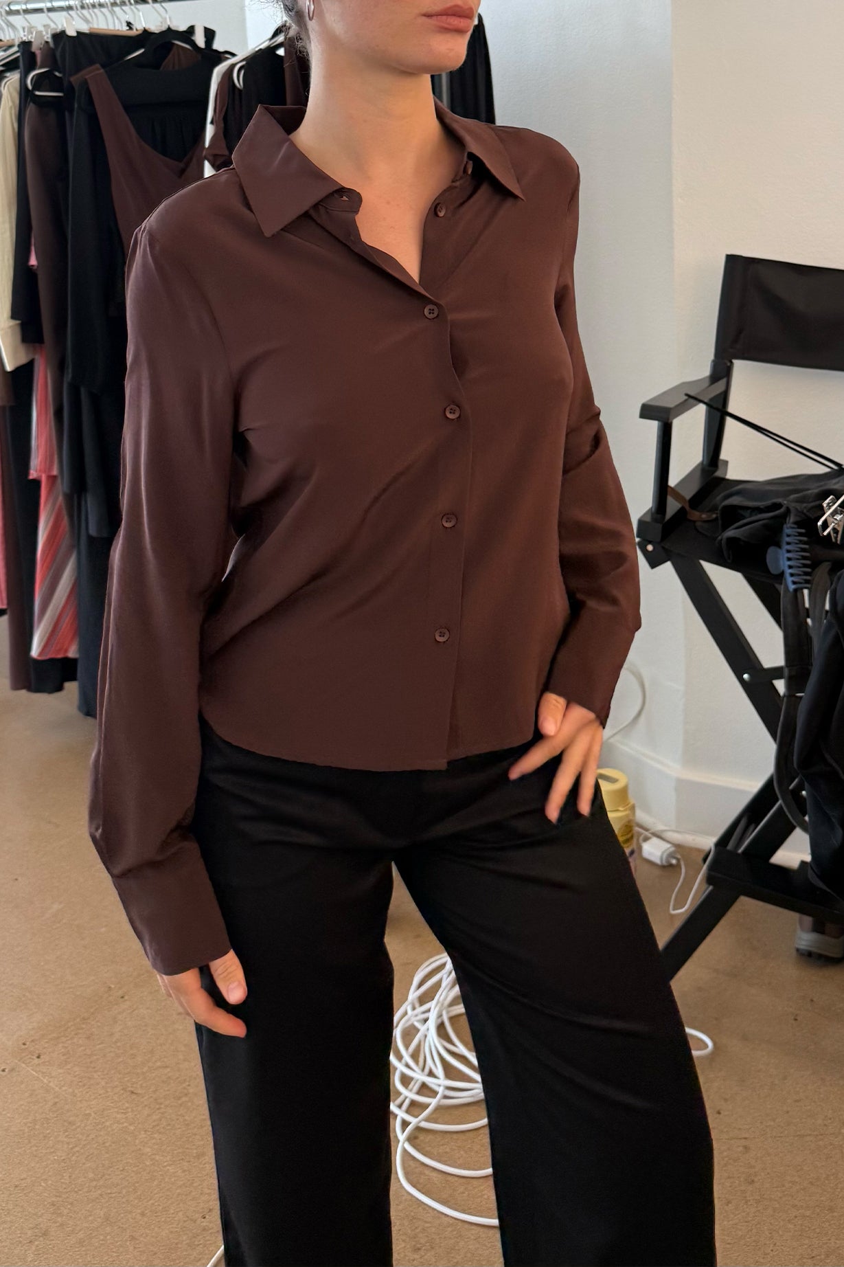 Classic Long Sleeve Silk Shirt Ciocco