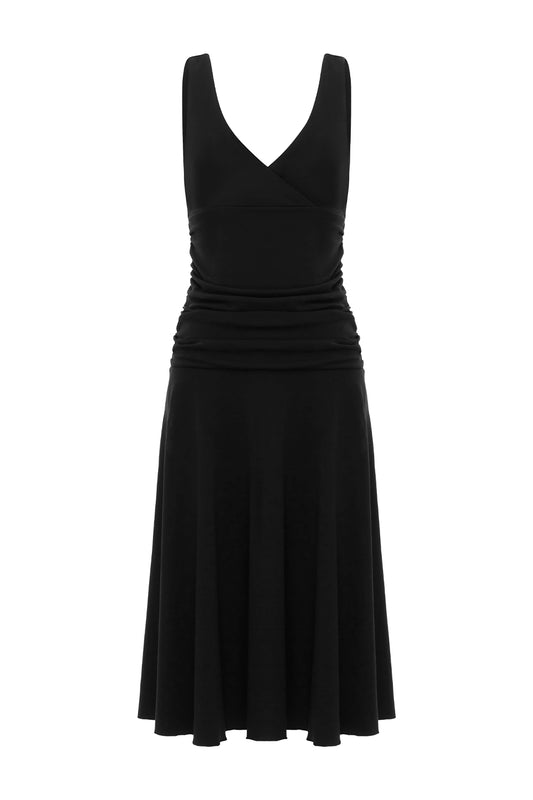 Ruched Plunge Jersey Dress Nera