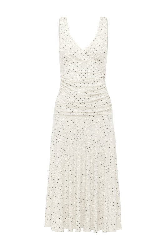 Ruched Plunge Jersey Dress Pois Bianca