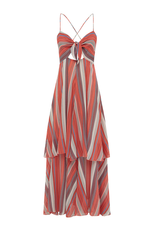 Tie Front Tiered Dress Corallo