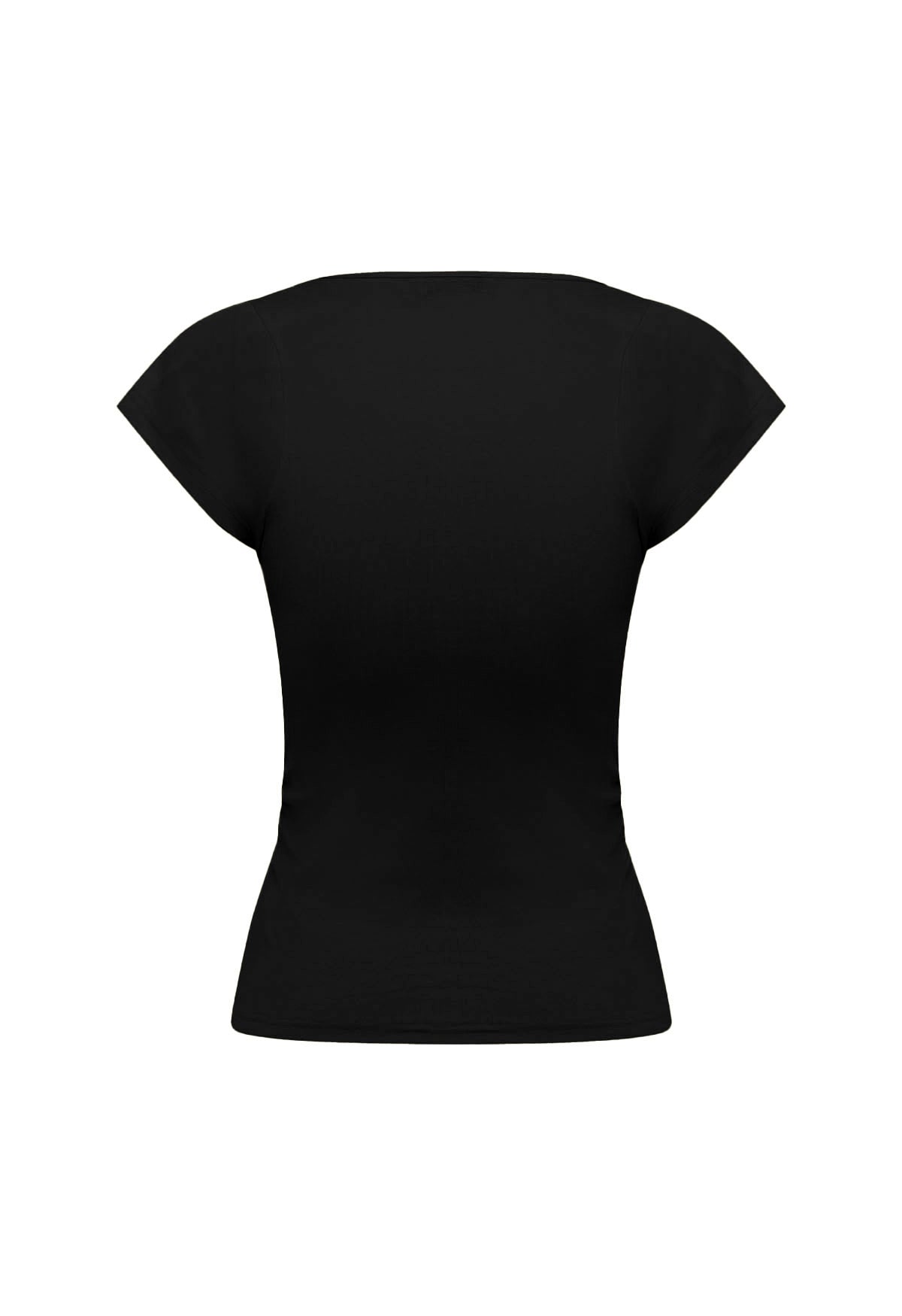 Ruched Plunge Cap-Sleeve Top Nera