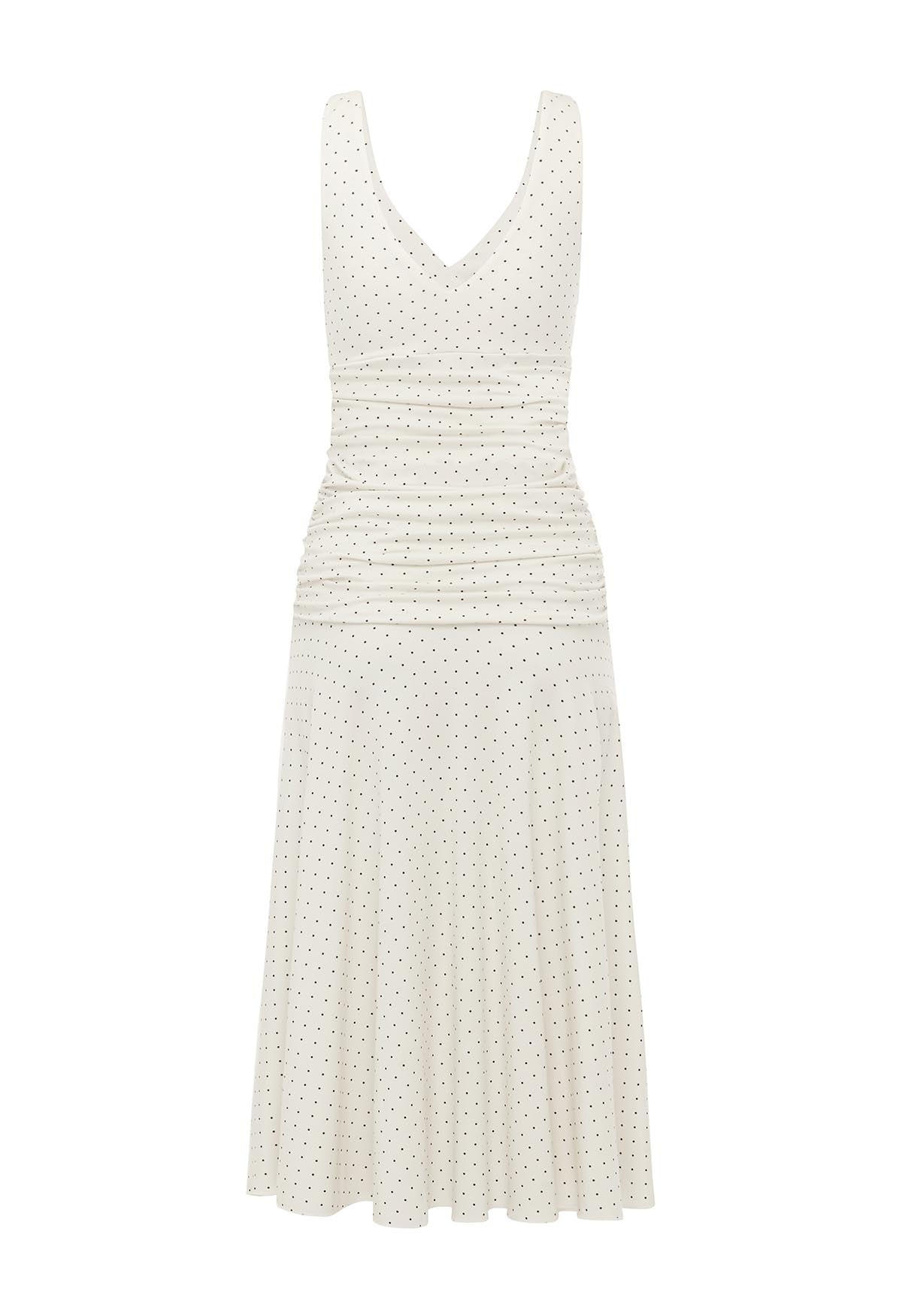 Ruched Plunge Jersey Dress Pois Bianca