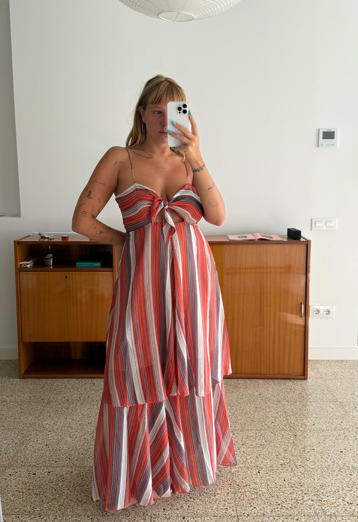 Tie Front Tiered Dress Corallo