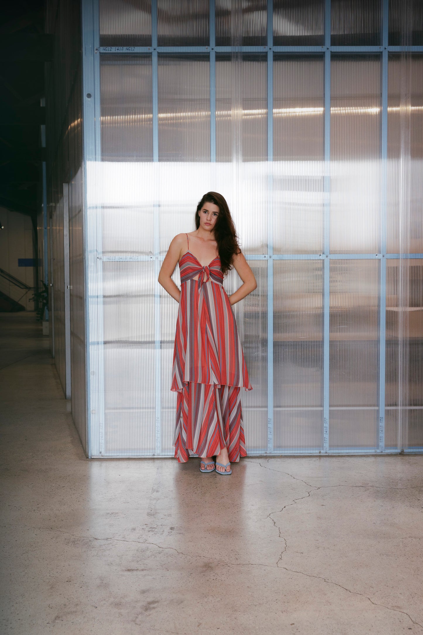 Tie Front Tiered Dress Corallo