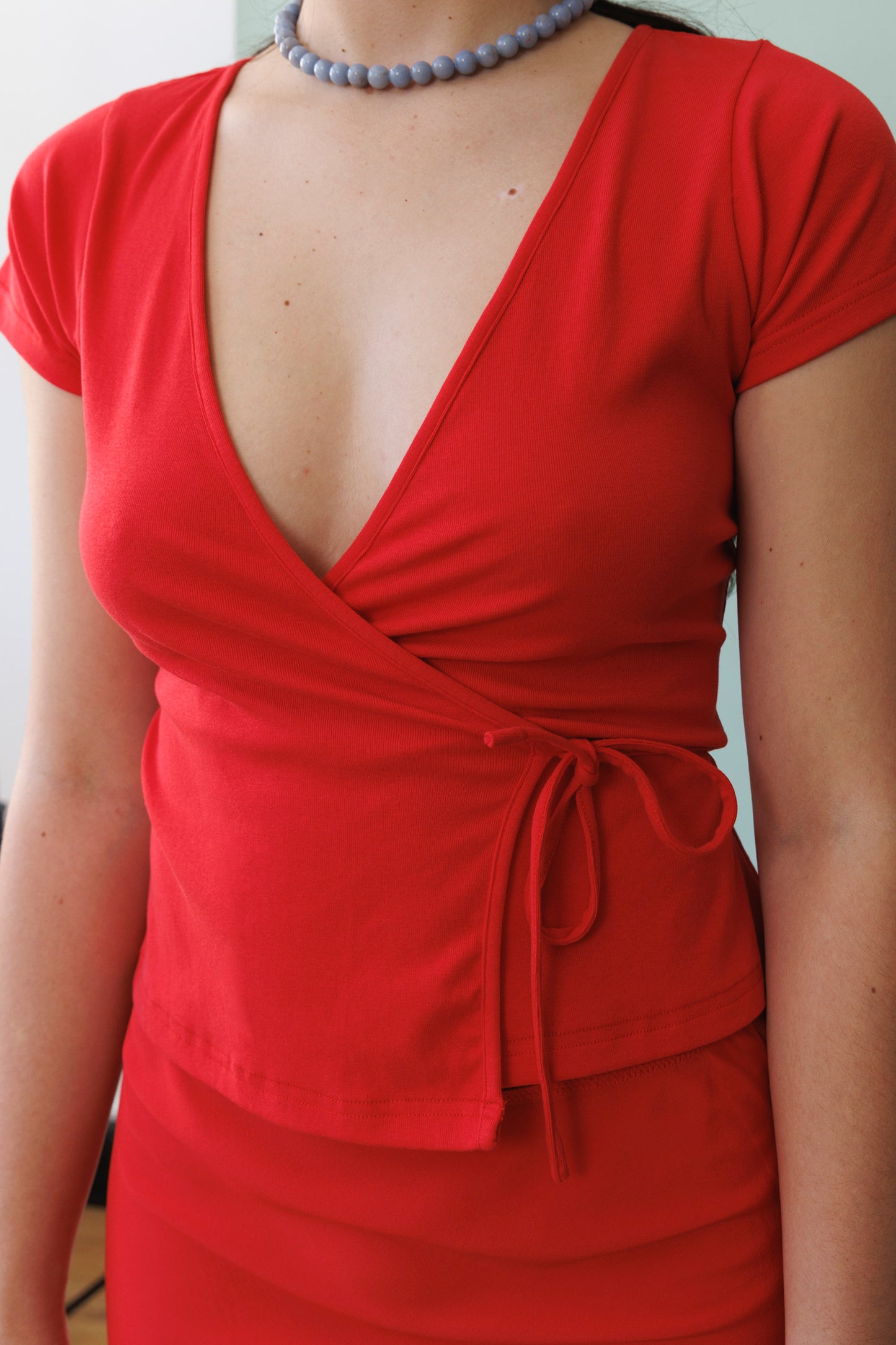 Cap-Sleeve Wrap Top Pomodoro