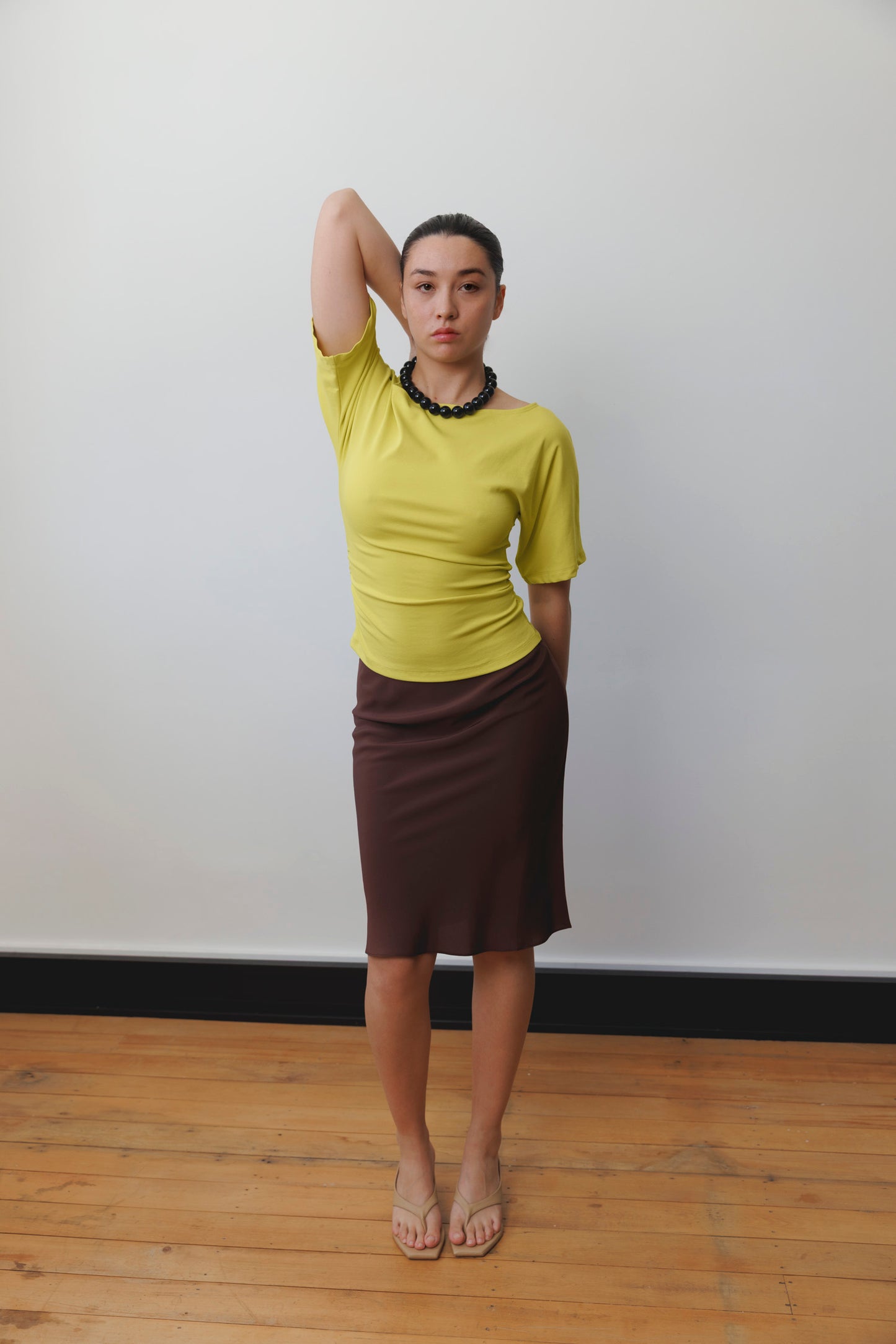 Bias Knee Skirt Ciocco Silk