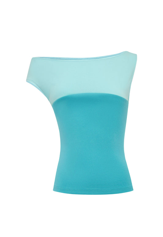 Asym Bardot Top Acqua
