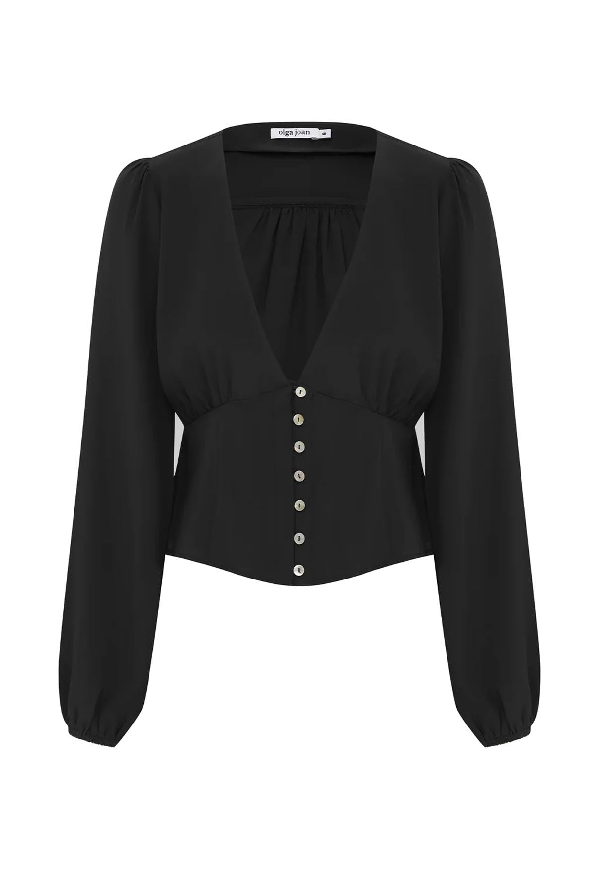 Button-Through Long Sleeve Blouse Nera