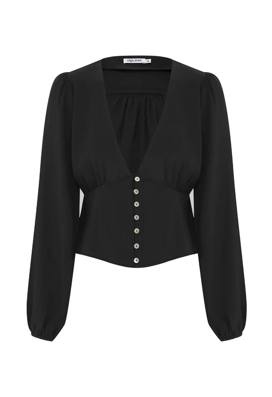 Button-Through Long Sleeve Blouse Nera