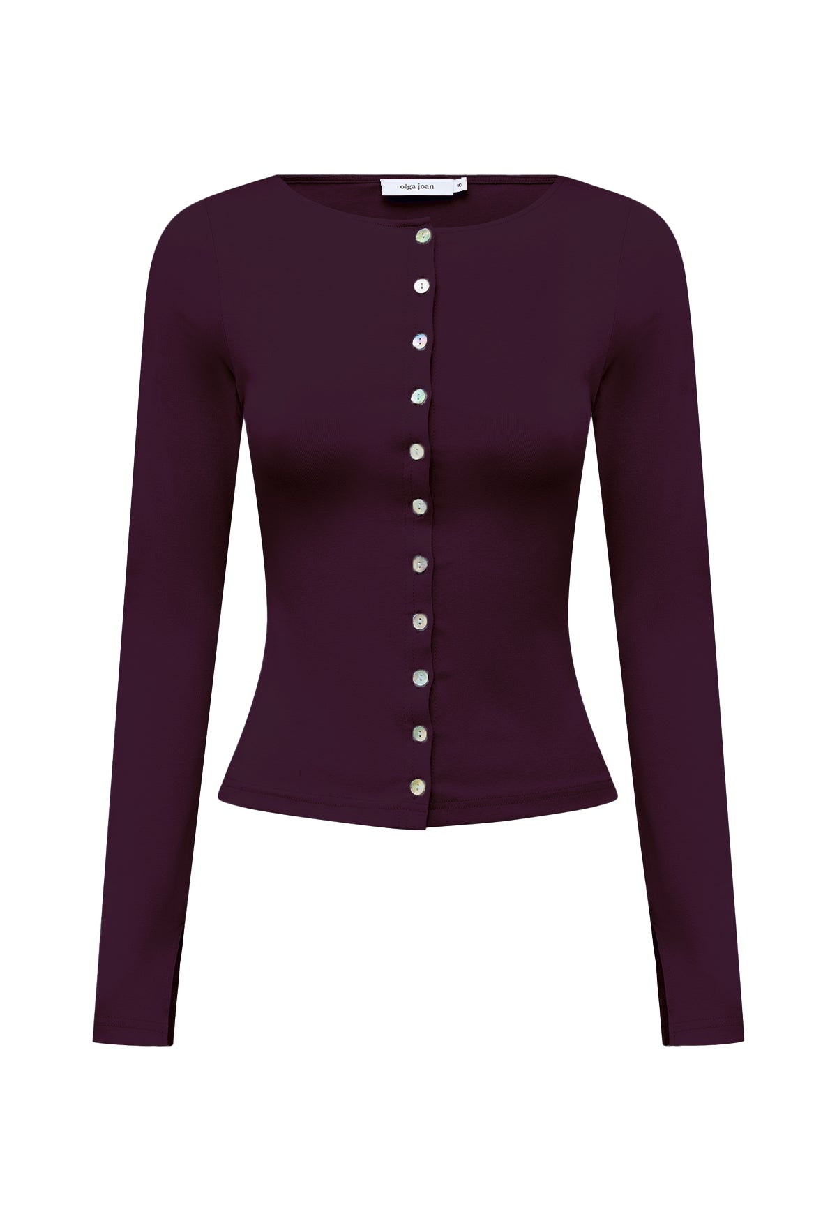 Button-Through Long Sleeve Top Aubergine