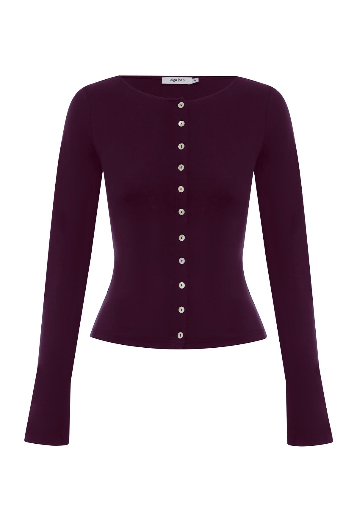 Button-Through Long Sleeve Top Aubergine