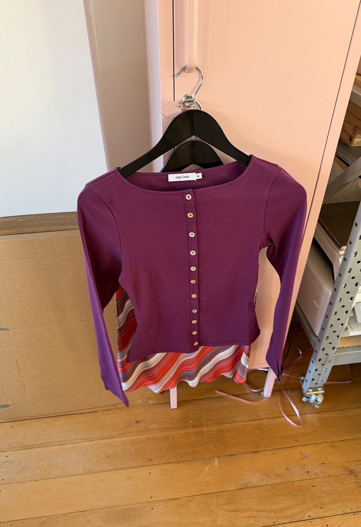Button-Through Long Sleeve Top Aubergine
