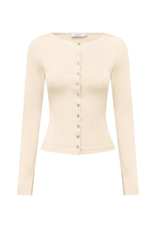 Button-Through Long Sleeve Top Avena