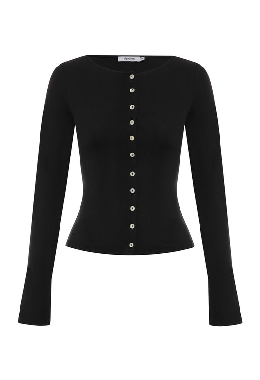 Button-Through Long Sleeve Top Nera