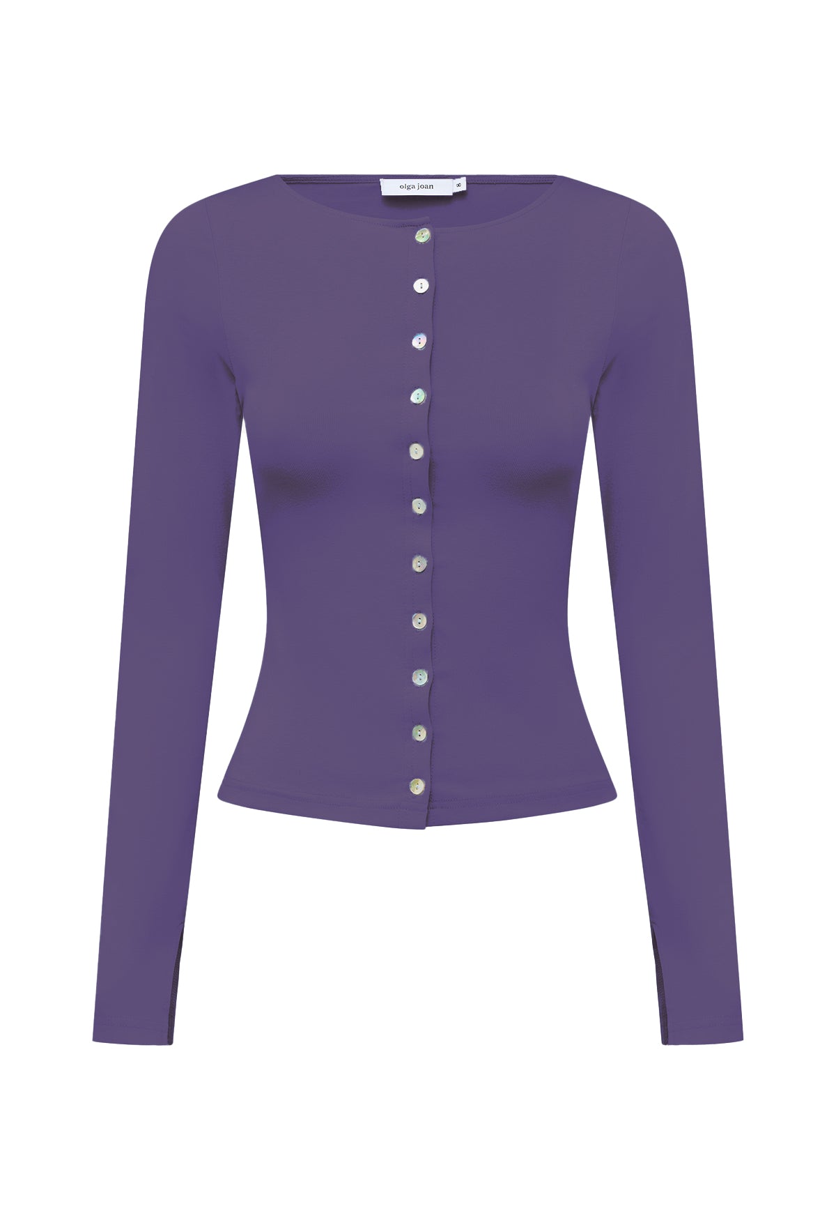 Button-Through Long Sleeve Top Washed Viola