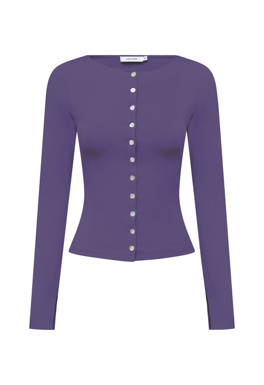 Button-Through Long Sleeve Top Washed Viola