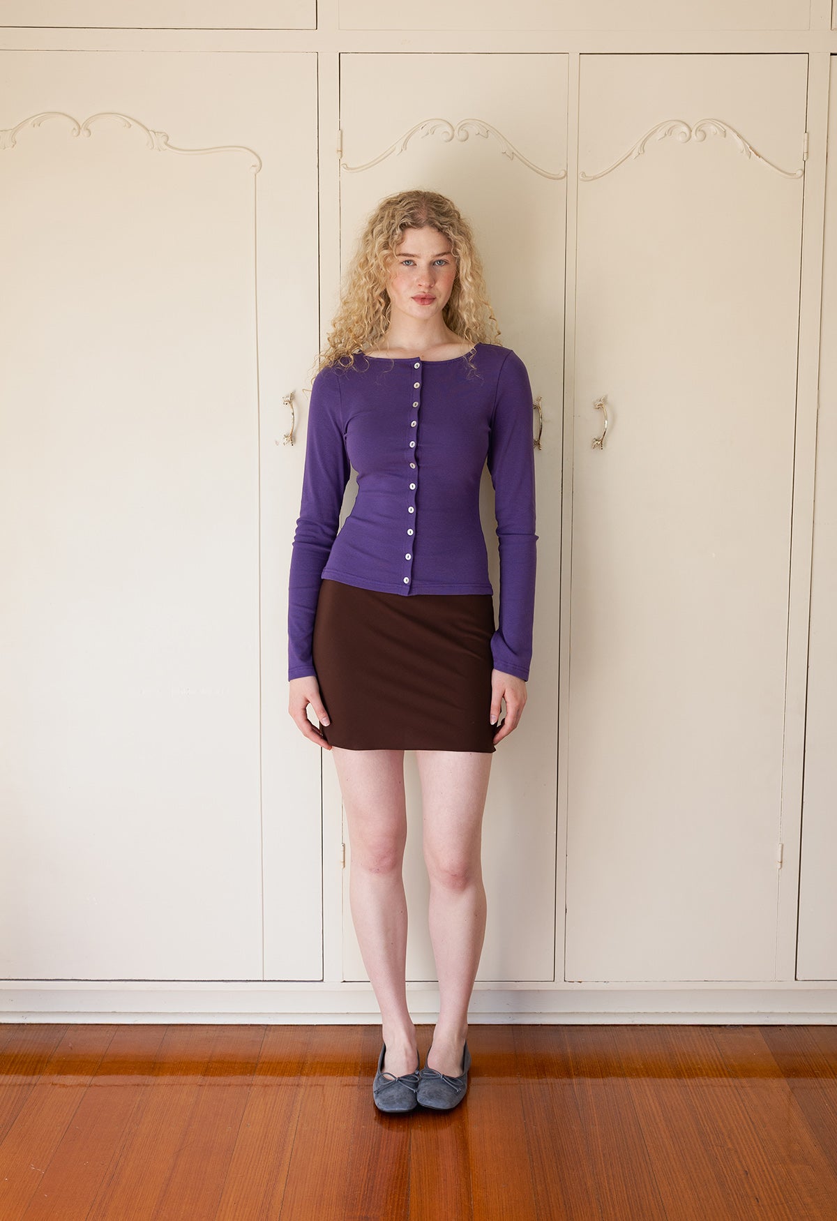 Button-Through Long Sleeve Top Washed Viola