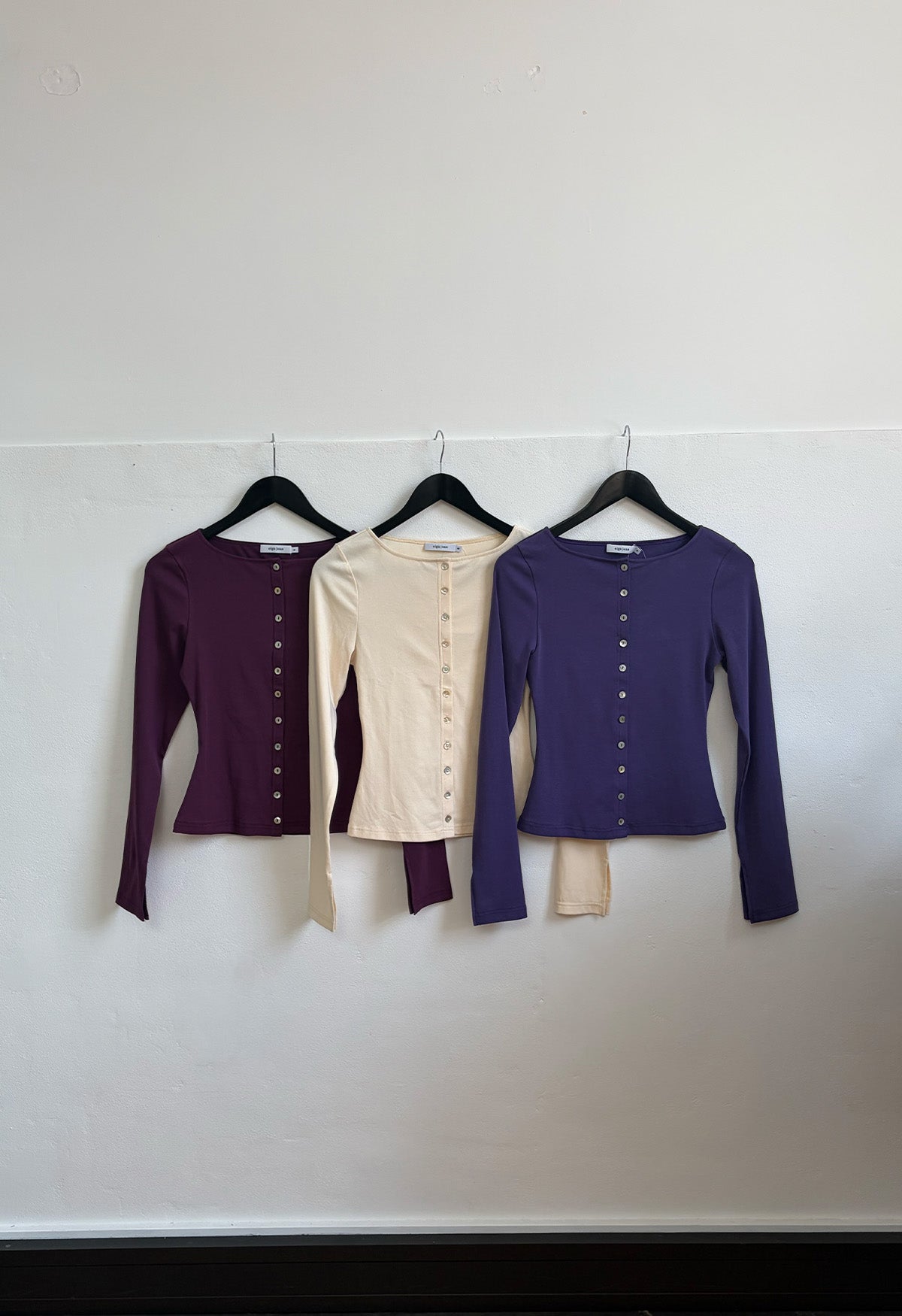 Button-Through Long Sleeve Top Washed Viola